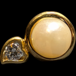 10K Yellow Gold Pearl and Diamond Heart Stud Earrings