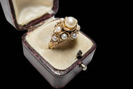 10K Yellow Gold Chunky Pearl Cluster Cocktail Ring Size 5 1/4