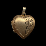 10K Yellow Gold Brushed / Etched Heart Locket / Pendant