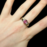 14K Yellow Gold Oval Cut Pink Tourmaline & Diamond Ring Size 7 3/4