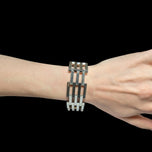 Mexican Sterling Silver Gate Panel Link Bracelet: Signed JS Eagle Stamp Vintage