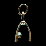 14K Yellow Gold and Pearl Wishbone Charm