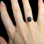 Art Deco 10K Yellow Gold Square Cut Onyx and Diamond Inlay Ring Size 5 3/4