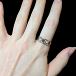 10K Yellow Gold Opal & Red Glass Ring Size 7 3/4