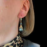 14K Yellow Gold Tahitian Black Pearl & Diamond Drop Hinge Hoop Earrings