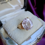 14K Gold Natural Pink Kunzite Statement Ring Oval Cut