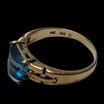 14K Gold Blue Topaz and Diamond Ring Checkerboard Cut Size 7 3/4