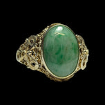 14K Yellow Gold Jadeite Cabochon Filigree Ring Size 8 3/4