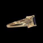 10K Yellow Gold Emerald Cut Purple Sapphire Open Work Cathedral Ring Size 7.5