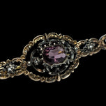 Antique Sterling Silver Gold Gilt Purple Paste Stone & White Sapphires Filigree Bar Brooch Trombone Clasp