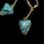 10K Yellow Gold Raw Turquoise Nugget Lever Back Drop Earrings