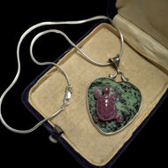 Ruby Zoisite (Anyolite) Turtle on Heart Leaf Necklace Sterling