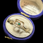 14K Yellow Gold Rectangular Framed Geometric Emerald Ring Size 6