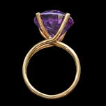 Large Faceted 14K Gold Amethyst Solitaire Cocktail Vintage Gold Double Band Ring