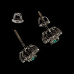 10K White Gold Emerald & Diamond Cluster Screw Back Stud Earrings