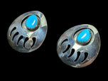 Large Sterling Silver Bear Paw Turquoise Stud Earrings