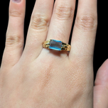 14K Gold Blue Topaz and Diamond Ring Checkerboard Cut Size 7 3/4