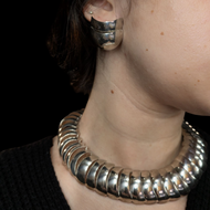 Sterling Silver Mexican Spiral Disc Collar Necklace Earring Set