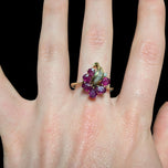 10K Yellow Gold Natural Ruby & Diamond Flower Custer Ring Size 9 1/4