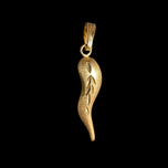 10K Brushed Gold Italian Cornicello Charm / Pendant with Etching