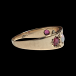 10K Yellow Gold Opal & Red Glass Ring Size 7 3/4