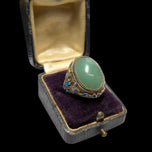 Early Chinese Export Ring Gilt Silver, Enamel and Jade Butterflies