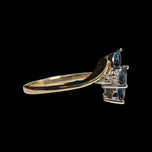 10K Two Tone Diamond & Sapphire Waterfall Bypass Ring Size 7 1/4