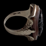 14K White Gold Carved Sardonyx Double Silhouette Large Cameo Portrait Ring Size 11 1/4