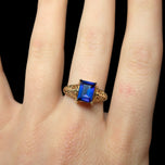 10K Yellow Gold Emerald Cut Purple Sapphire Open Work Cathedral Ring Size 7.5