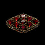 Antique Czech Filigree Brooch With Red Glass Crystals