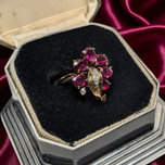 10K Yellow Gold Ruby and Diamond Cluster Ring Size 6