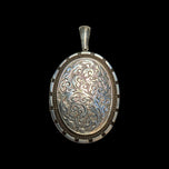 Victorian Sterling Silver Large Locket with Floral Scrollwork Etching & Beaded Edge