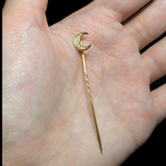 14K Yellow Gold Crescent Moon Seed Pearl Spiral Stick Pin
