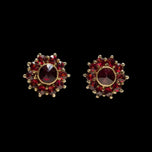 14K Yellow Gold Garnet Flower Cluster Stud Earrings