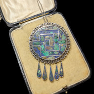 Mexican Silver Crushed Turquoise & Azurite Mosaic Pendant / Brooch
