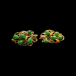 18K Yellow Gold & Jade Tension Back / Screw Post Cluster Earrings