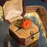 Vintage 14K Yellow Gold and Carved Coral Floral Ring Size 6.5