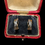 14K Yellow and White Gold Omega Back Twist Earrings with Diamonds