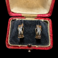 14K Yellow and White Gold Omega Back Twist Earrings with Diamonds