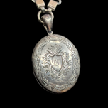 Antique Victorian Gold Wash / Gilt Silver Book Chain With Sterling Silver Crane Locket With Photos