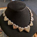 Sterling Silver Mexican Taxco Puffy Heart Collar Statement Necklace