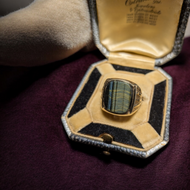 10K Yellow Gold Hawk's Eye / Blue Tiger's Eye Mens Ring Size 9 3/4