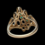 10K Circular Geometric Abstract Design Ring with Emeralds Size 6