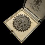 Antique / Victorian Pressed Steel Geometric / Etruscan Star Mourning Brooch