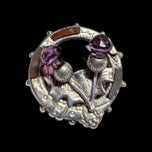 Vintage Sterling Silver Scottish Thistle Brooch with Purple Glass & Agate Specimen