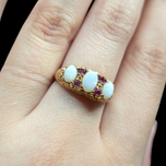 9CT Gold Antique Scrollwork Opal and Ruby Ring 9K