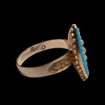 14K Rose Gold Victorian Era Turquoise & Seed Pearl Marquise Ring Size 8 1/4