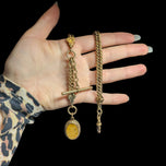 Antique Victorian Gold Fill Pocket Watch Chain & Double Sided Locket Fob: Yellow & Moss Agate