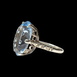 Shiptonia of England Silver & Blue Glass Statement Ring Size 5