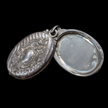 Antique Sterling Silver Chatelaine Double Swing Mirror / Slide Pendant Floral Rococo Style